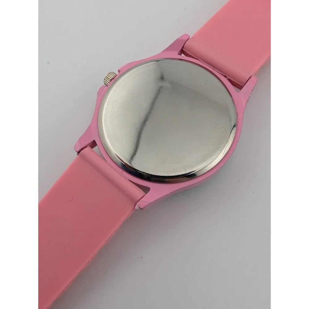 Geneva‎ Watch Women 38mm Case Crystal Bezel Pink Silicone Band- New Battery